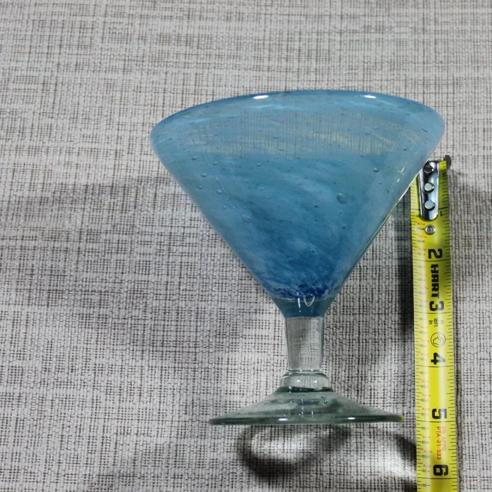 Crate and Barrel Blue Bubble Artisan Mexican Margarita / Martini Glass